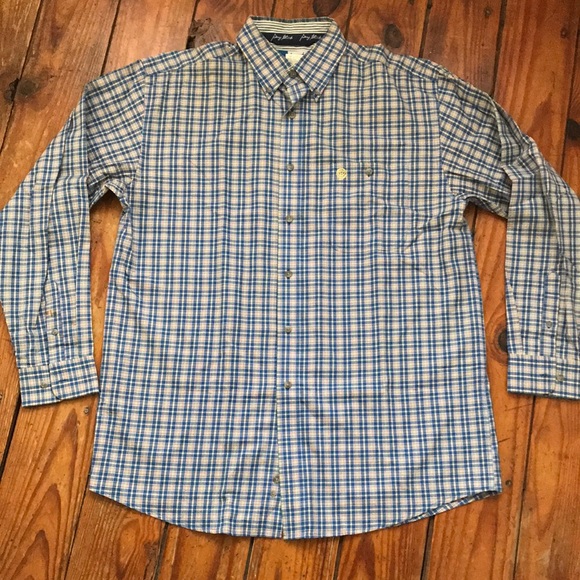 Wrangler George Straight Blue Plaid Button Down Collared Dress Shirt